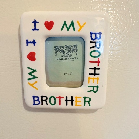 Other - Vtg I Love My Brother Magnetic Picture Frame 3" X 3.5" Ceramic Crayon Lettering